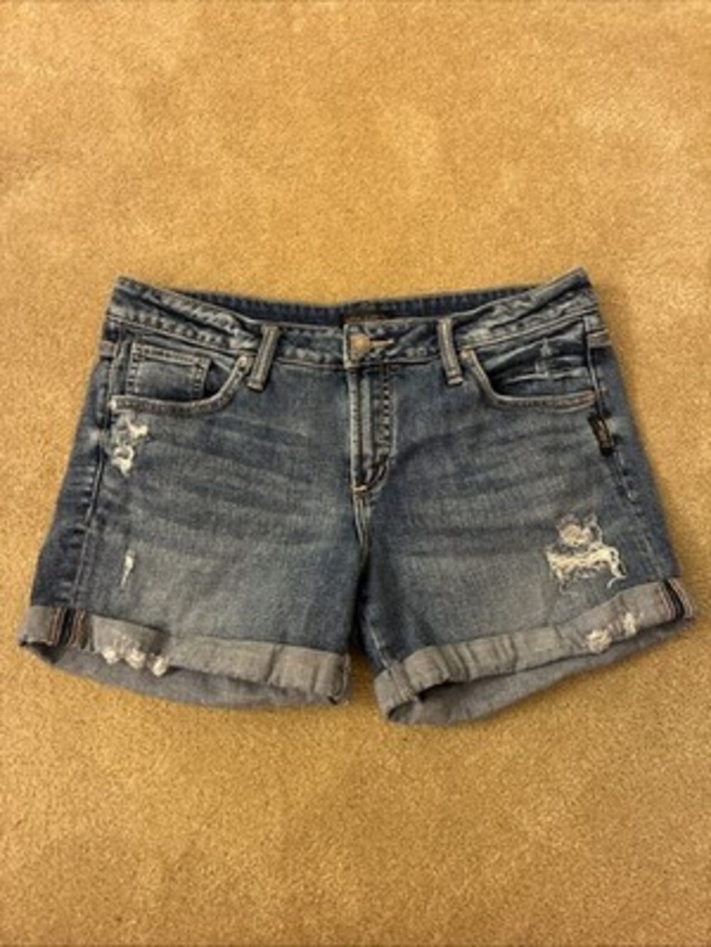 Silver Jeans Co Boyfriend Short Distressed Denim Cuffed 35 4" inseam 9” Rise